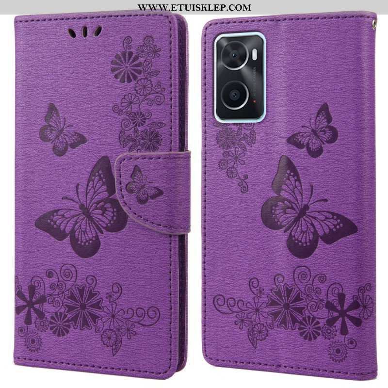 Etui Folio do Realme 9i z Łańcuch Wspaniałe Motyle Na Pasku
